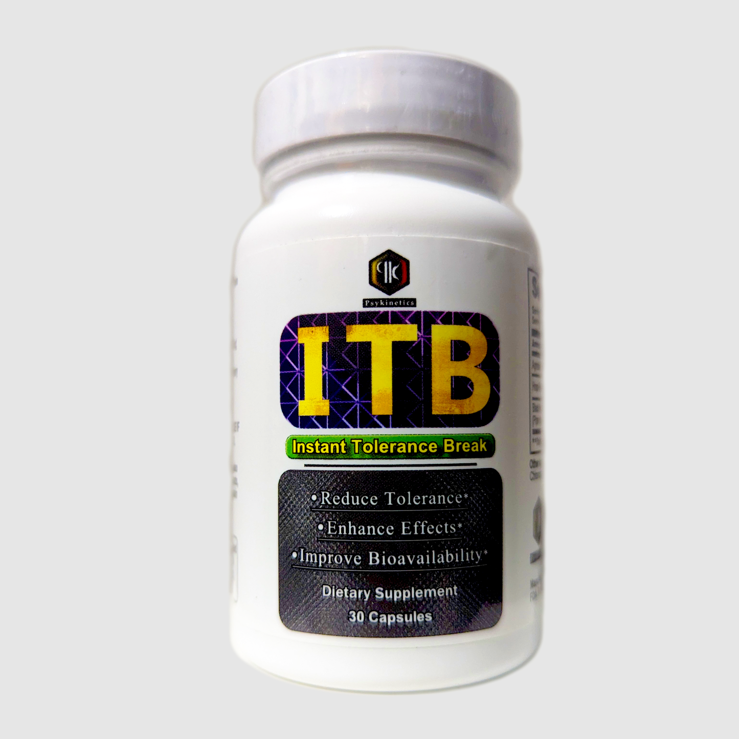 Psykinetics LLC ITB Instant Tolerance Break Reduce Tolerance Enhance Effects Improve Bioavailability Dietary Supplement 30 Capsules